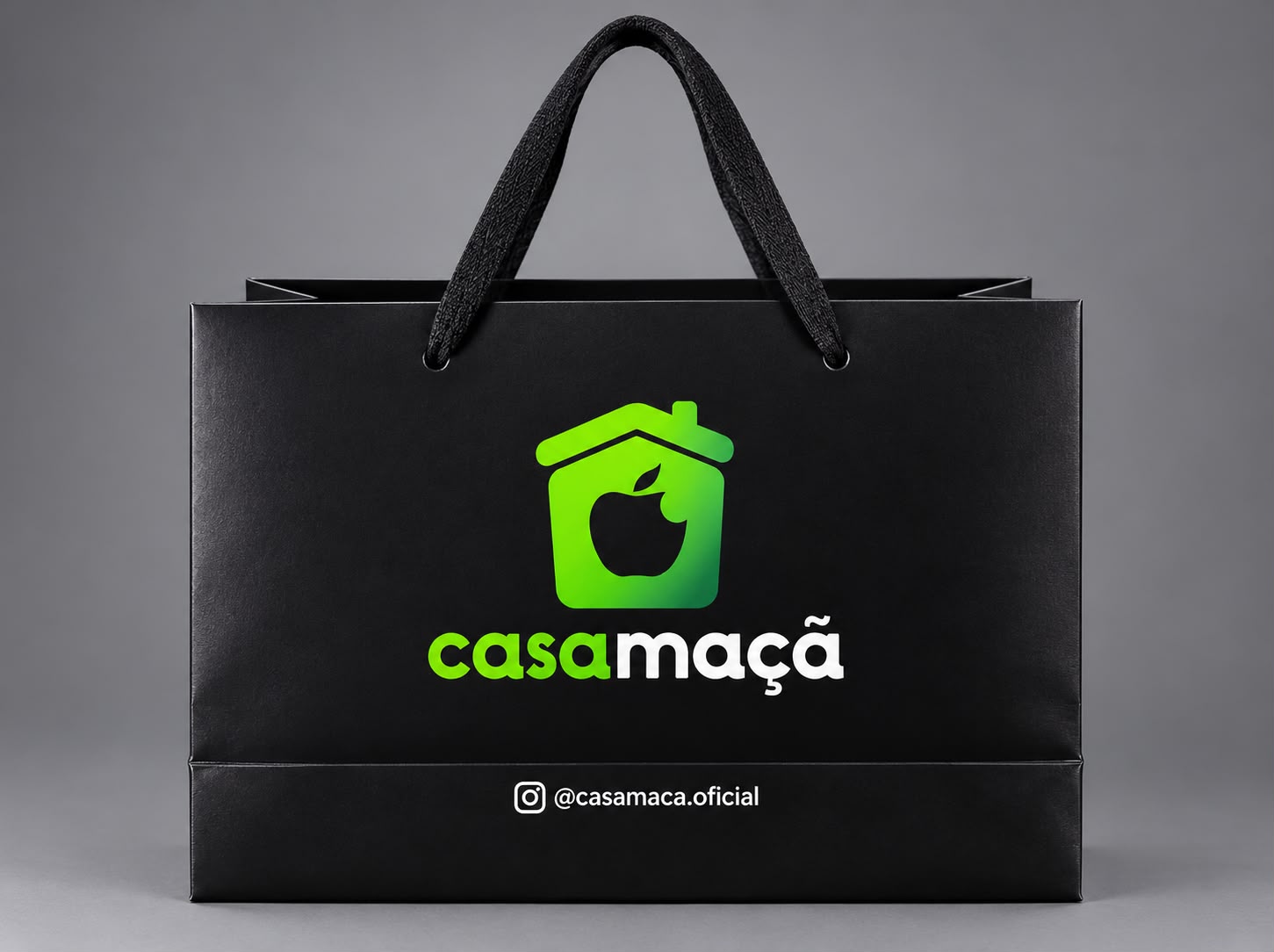 Sacola em papel, Fundo Preto com imp rm Verde